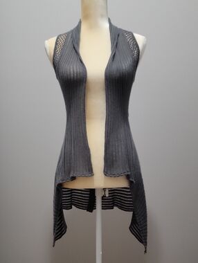 Mudd Dark Gray Ribbed with Mesh Open Front Sleeveless Cardigan Sz XS
